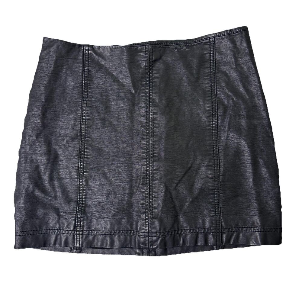 Free People Black Vegan Seamed Leather Mini Skirt Waist 30 Boho Capsule